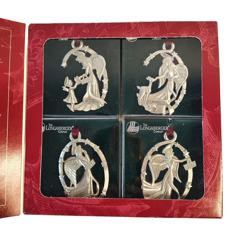 Vtg NOS Longaberger Angel Pewter Ornaments Kindness Faith Gratitude Friendship